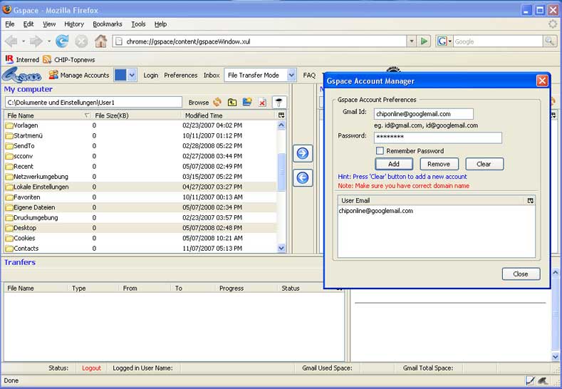 Gmail File Space (GSpace)